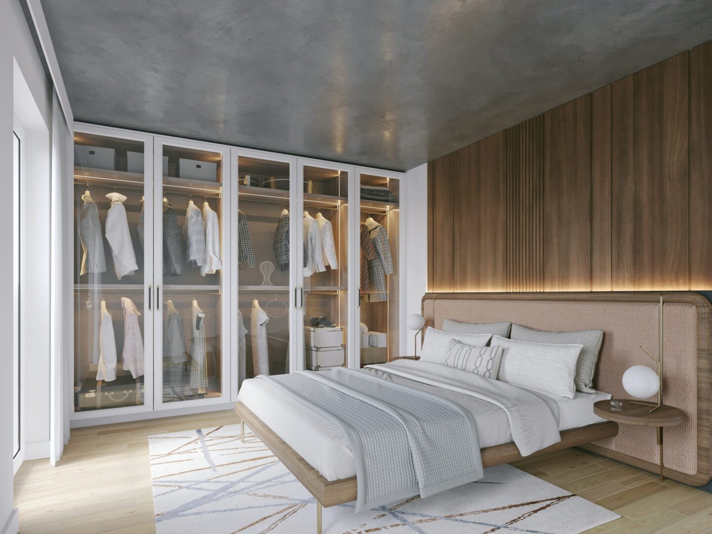 A bedroom with a bed and closet in it