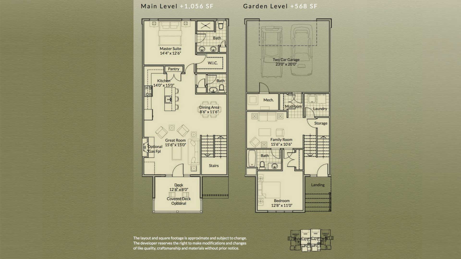 A floor plan of two different types of houses.