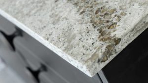 A close up of the granite counter top